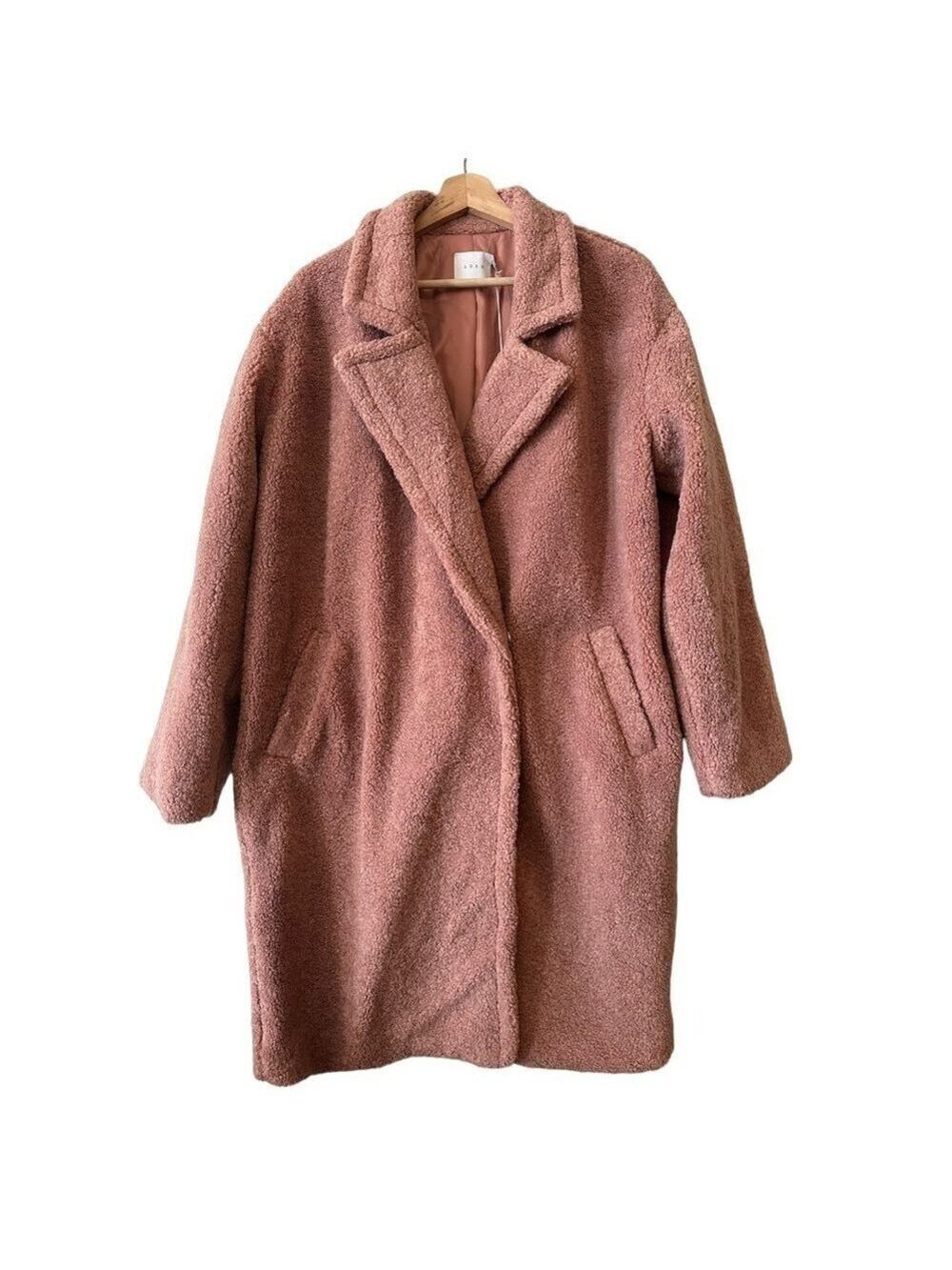 Lush Faux Shearling Mid Length Mauve Teddy Coat Jacket